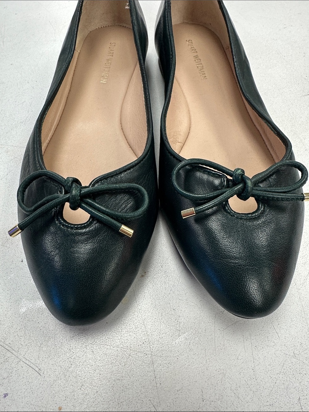 Stuart Weitzman Dark Green Leather Bow Ballet Flats women size 7 - Picture 8 of 9